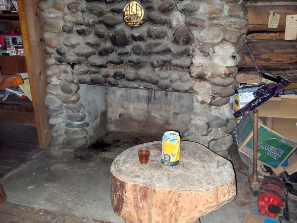 Traditional shot of Krupnik (and a beer) in front of the newly fixed fireplace.