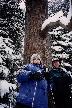 Jon and Matt next to
	  a huge pine tree
