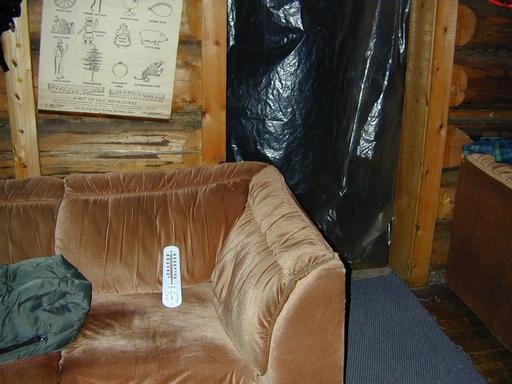 Couch where Matt slept with thermometer.