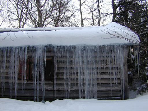 Icicles hanging from the bunkroom.