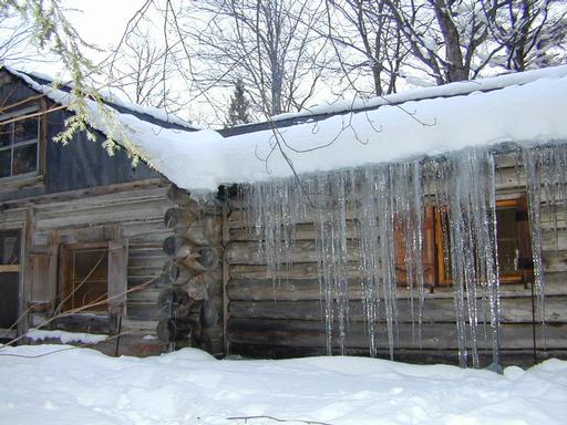 Icicles hanging from the bunkroom.