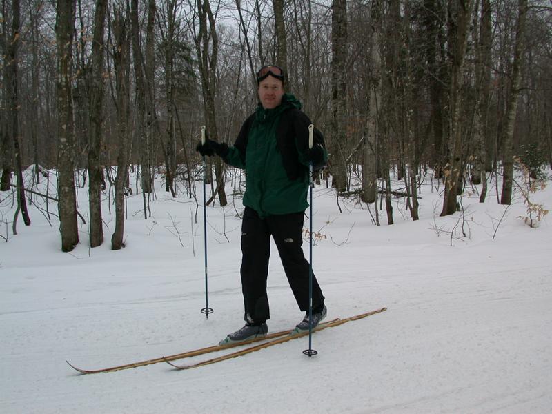 Bill skiing to the cabin from the trailhead.