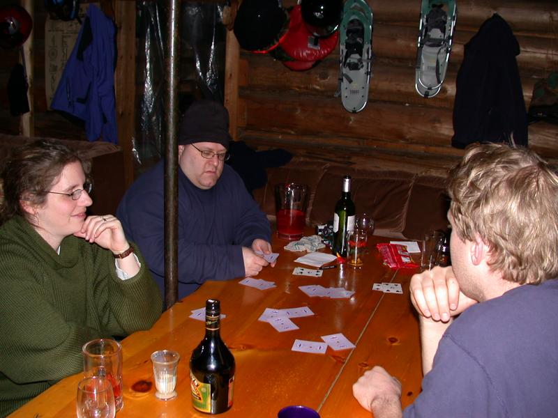 Amelia, Jon, and Bill playing with Euchre.