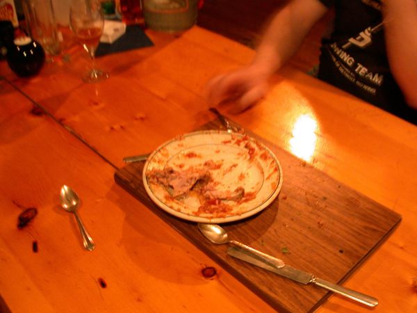 An empty plate, a common occurrence at the Cabin.  It was
	   probably refilled with food shortly after the picture was taken.