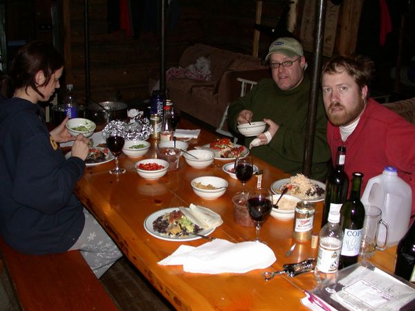 Vittoria, Jon, and Bill having black beans and rice.