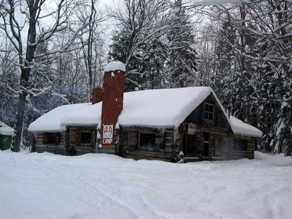 Cabin in the snow.