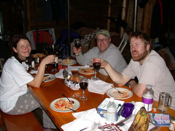 Vittoria, Jon, Bill, and wine at dinner.