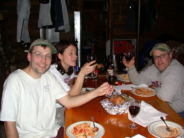 Craig, Vittoria, Jon, and wine at dinner.