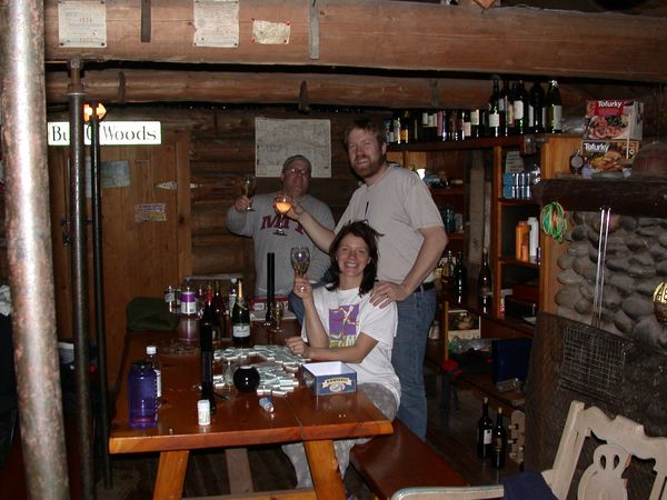 Vittoria, Bill, and Jon toasting our last night at the Cabin.