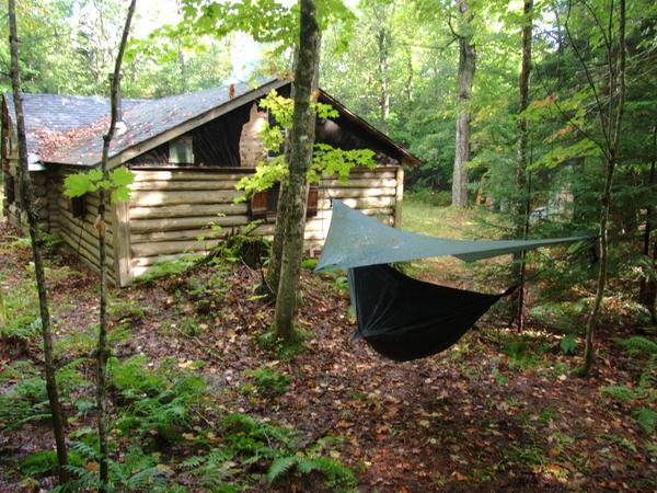 My hammock set up by the Cabin. I slept in it every night.