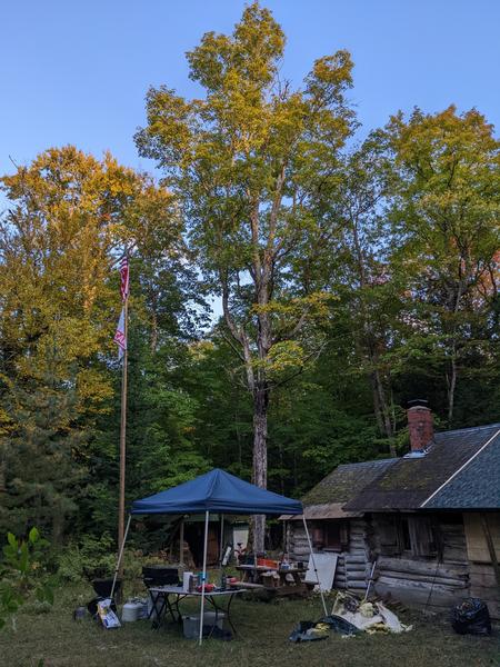 Flags flying over the Cabin.