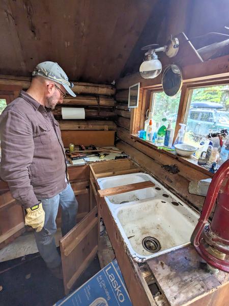 Andy working on replacing the countertop.