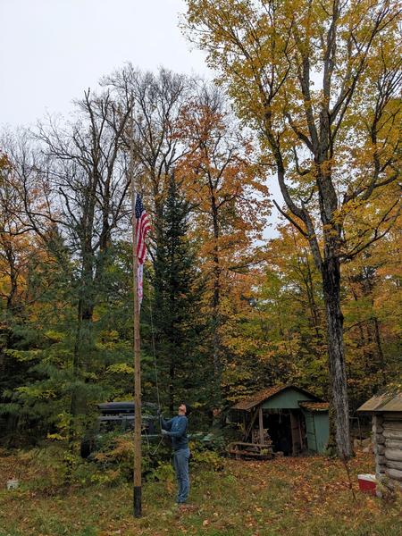 Mikey raising the flags.