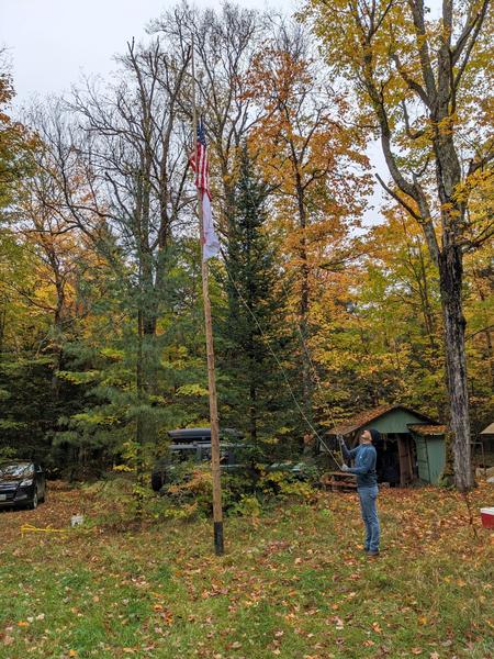 Mikey raising the flags.