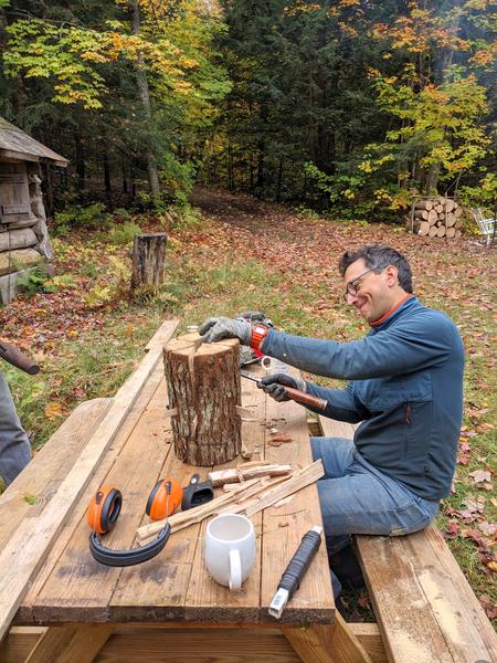 Mikey making a Swedish log.