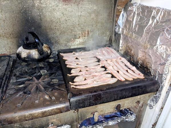 A little bit of bacon on the grill.