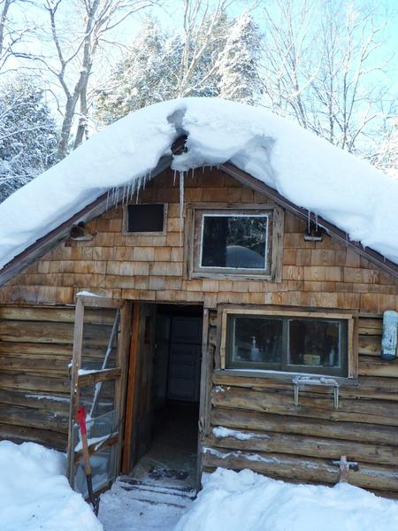 Cabin almost ready to be closed up.  (Note the ominous icicle hanging over the door.)