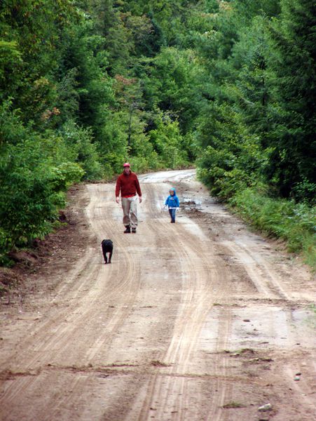 Bill, Frankie, and Dog walking on McCloud Grade.