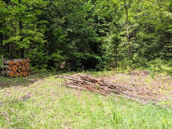 Restacked remains of the brush pile after gentlemen's weekend.