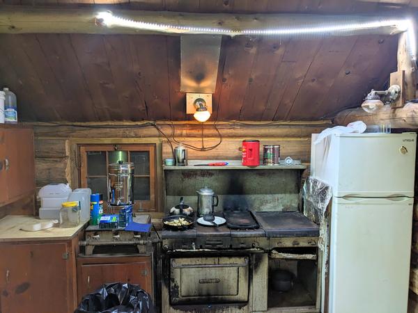 Cooking dinner with LED lighting.