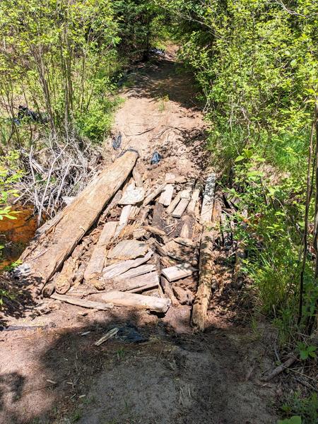 Status of the bridge over the Sucker River on the road to Barfield Lakes.