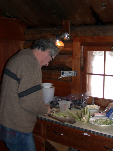 Carl cutting up celery for stuffing.