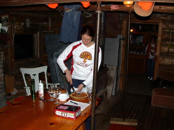 Vittoria cutting pie for dessert.