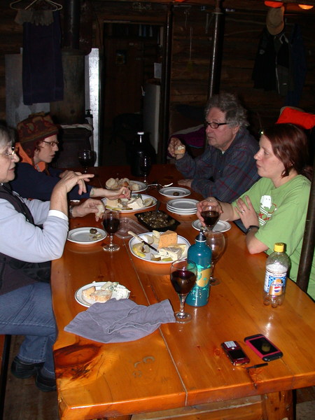 Rose, Amelia, Carl, and Vittoria with cheese and wine before dinner.