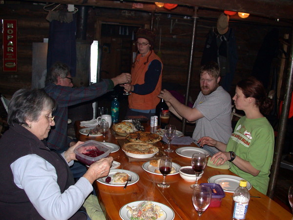 Rose, Carl, Amelia, Bill, and Vittoria at dinner.