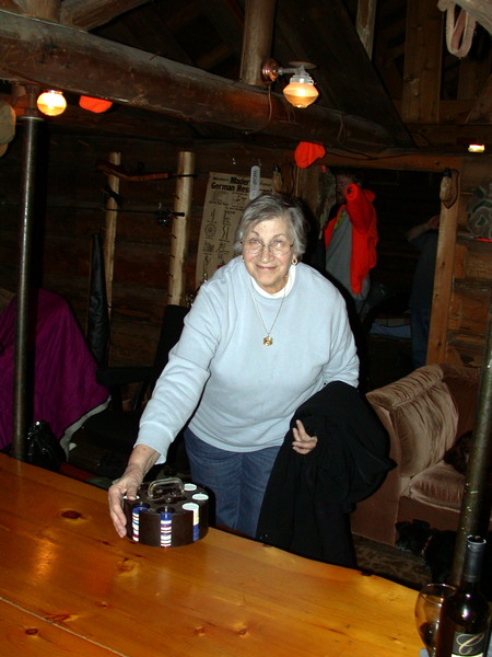 Rose with the poker chips we used for "penny poker".